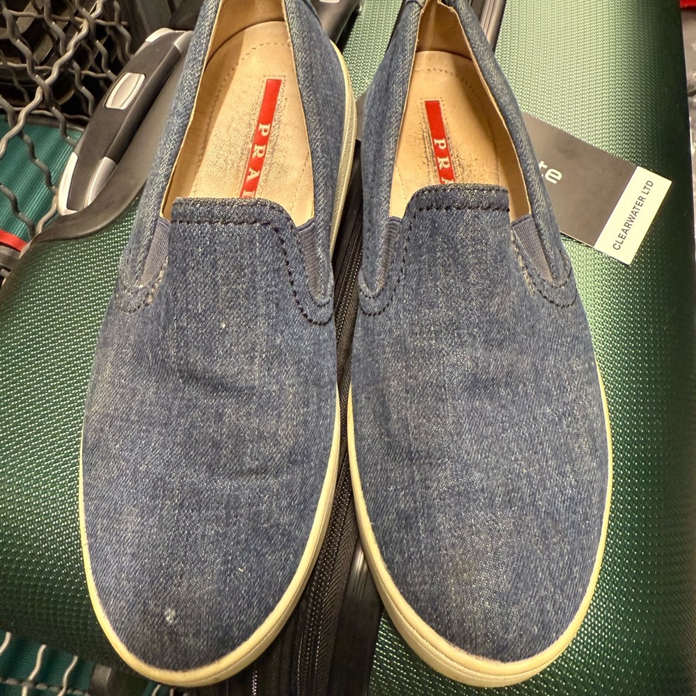 Prada Denim Blue Casual Slip-Ons
